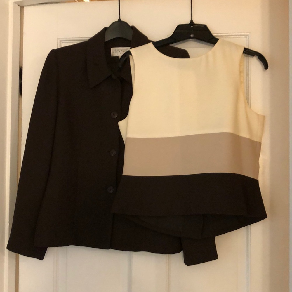 Casual Corner Petite, Brown 2-piece Suit Coat (2P) and Blouse (4P)